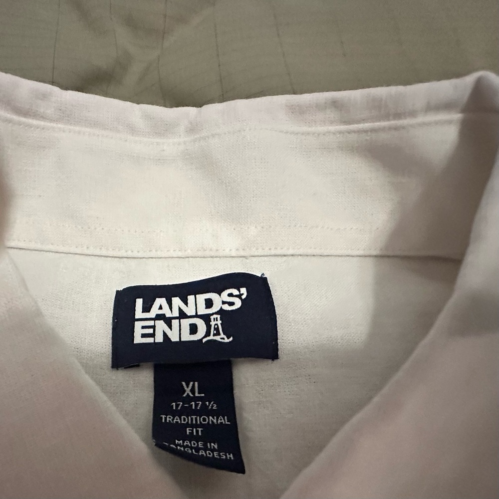 LOT OF 2 - Lands' End Men's White & Pink Linen & Cotton Button Downs - Size XL - Picture 4 of 11